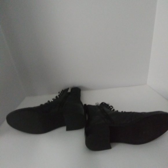 ZARA Black Leather Combat Boots Rhinestone Lace Up EU36 US6 Grunge Whimsigoth - Picture 4 of 7